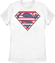 SUPERMAN Womens Superman Patriotic Logo T Shirt