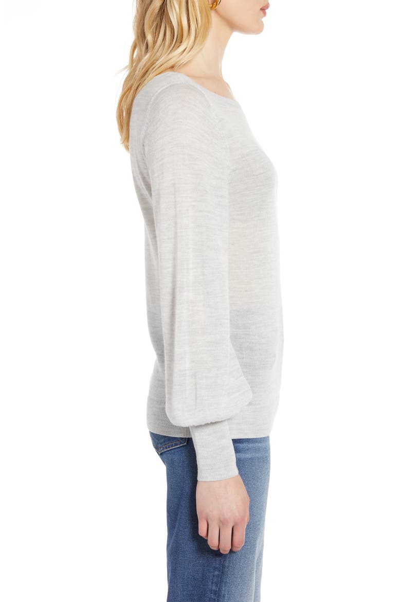 Bishop Sleeve Merino Wool Blend Sweater, Alternate, color, GREY LIGHT HEATHER