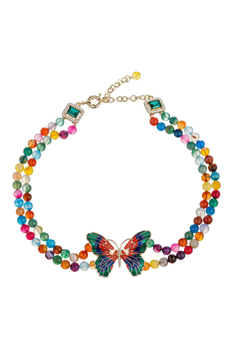 Monarch Butterfly Beaded Necklace, Main, color, RAINBOW