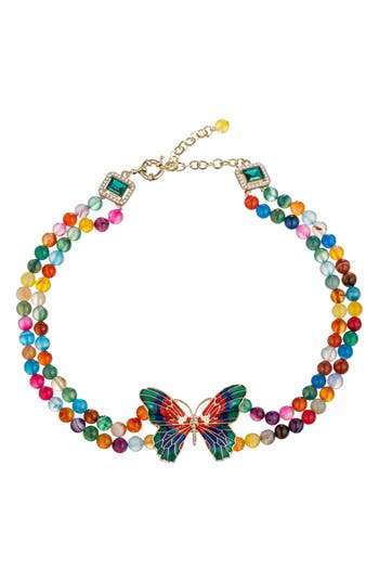 Eye Candy Los Angeles Monarch Butterfly Beaded Necklace In Rainbow