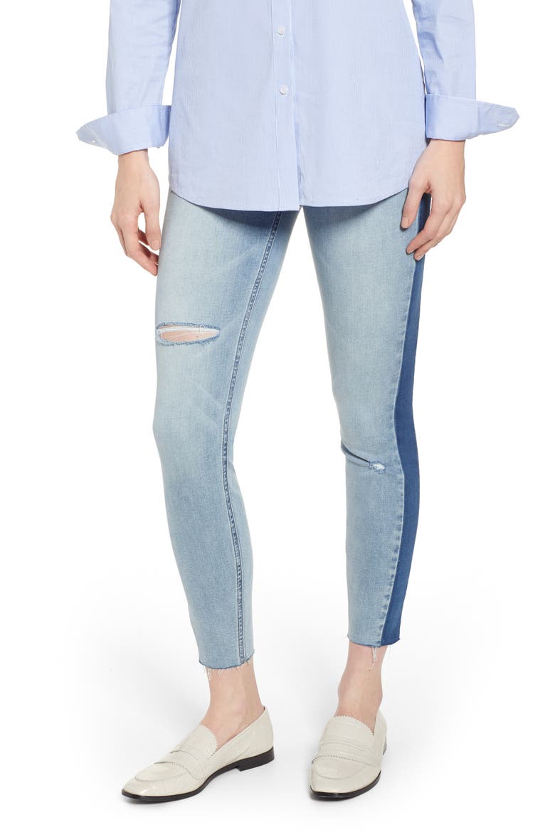 Washed Side Stripe Denim Leggings, Main, color, LIGHT WASH