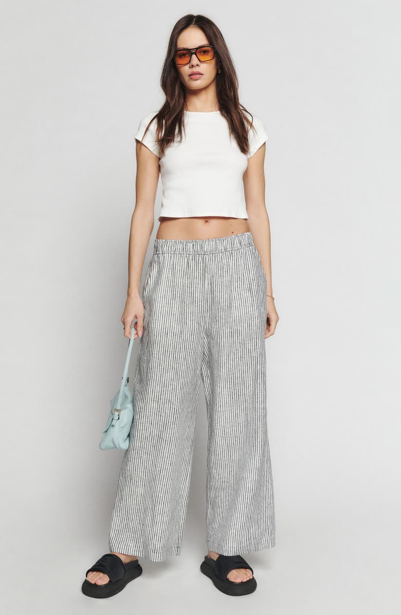 Reformation Ava Stripe Wide Leg Linen Pants, Alternate, color, 