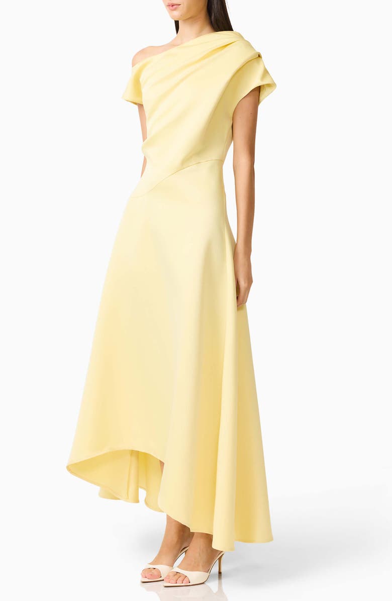 Elliatt Marissa One-Shoulder Asymmetric Hem Duchess Satin Gown, Alternate, color, Lemon Yellow