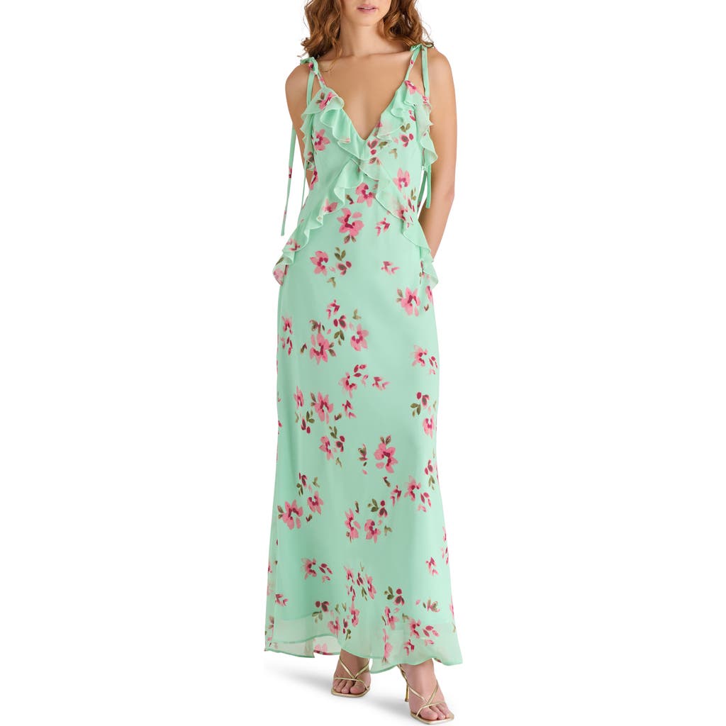 Steve Madden Adalina Floral Ruffle Chiffon Maxi Dress In Mint
