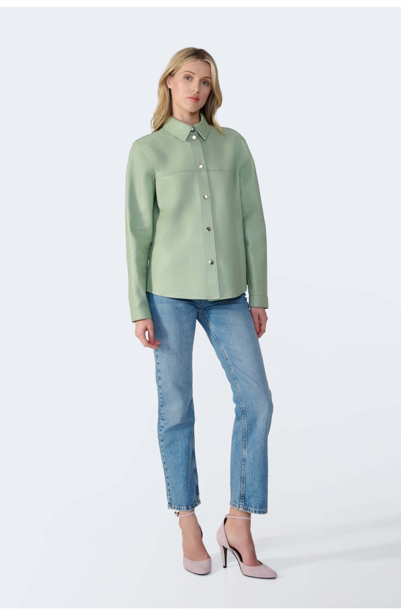 FURNIQ UK LLC Frankie Leather Shirt Jacket, Alternate, color, Light Green