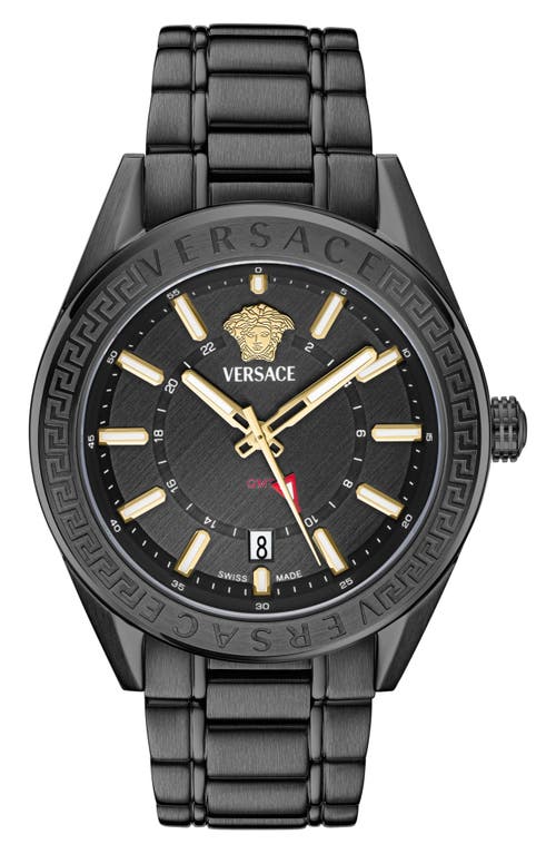 Versace Men's V-code Ip Black Stainless Steel Bracelet Watch, 42mm In Black