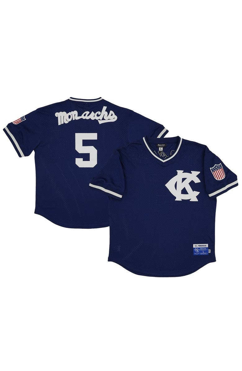 RINGS & CRWNS Men's Rings & Crwns #5 Navy Kansas City Monarchs Mesh Replica V-Neck Jersey, Main, color, Navy