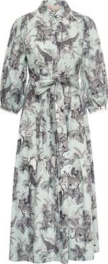 Maison Common Printed Poplin Dress With Macrame Trim