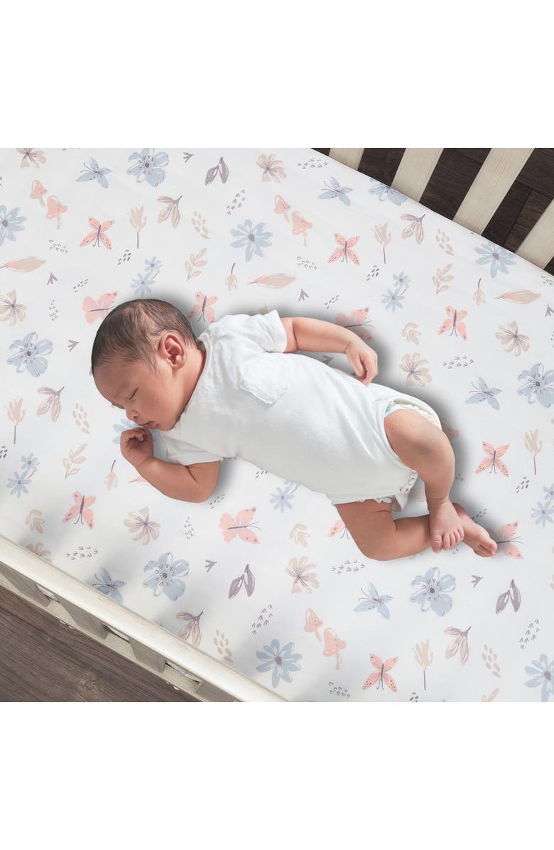 Lambs & Ivy Baby Blooms Watercolor Floral/Butterfly Cotton Fitted Crib Sheet, Alternate, color, Cream