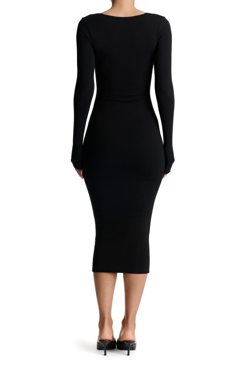 Long Sleeve Square Neck Midi Dress, Alternate, color, BLACK