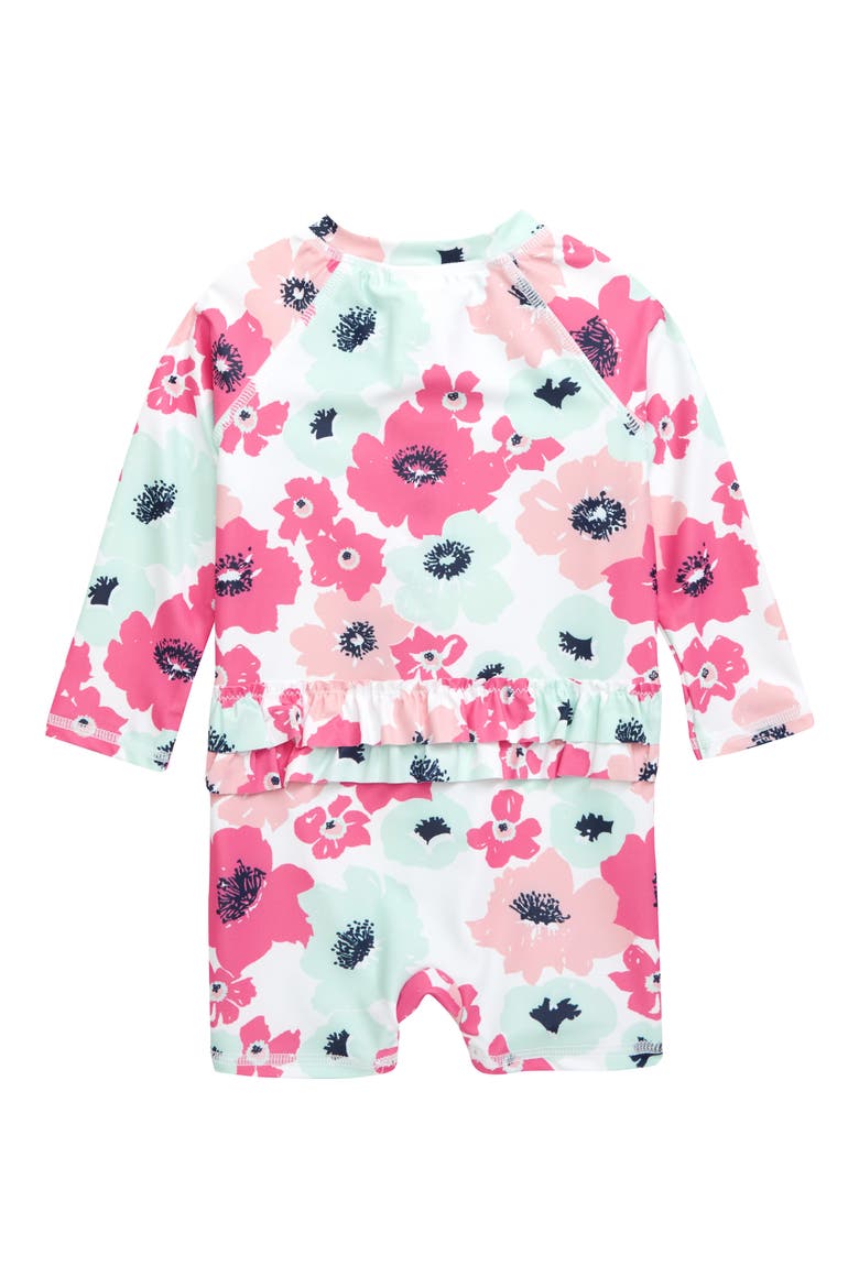One-Piece Rashguard Swimsuit, Alternate, color, WHITE- PINK BOLD FLORAL