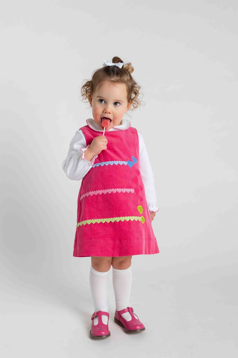 Corduroy Jumper With Hearts, Alternate, color, Pink, Blue, Green