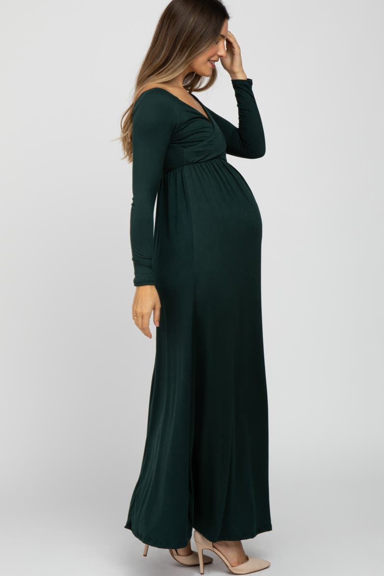 Wrap Front Empire Waist Maxi Dress, Alternate, color, Forest Green