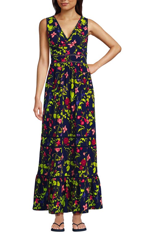 LANDS' END LANDS' END COTTON MODAL EMBELLISHED TRIM MAXI DRESS 