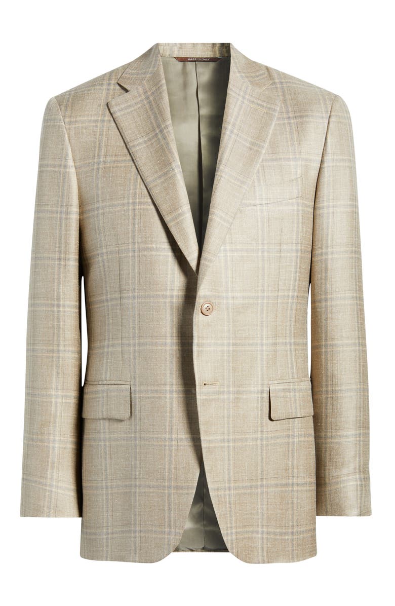 Canali Siena Regular Fit Beige Shadow Check Wool Blend Sport Coat, Alternate, color, Beige