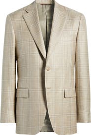 Canali Siena Regular Fit Beige Shadow Check Wool Blend Sport Coat