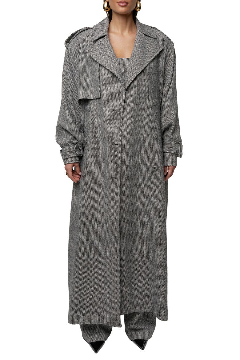 Herringbone Oversized Trench Coat, Alternate, color, Black