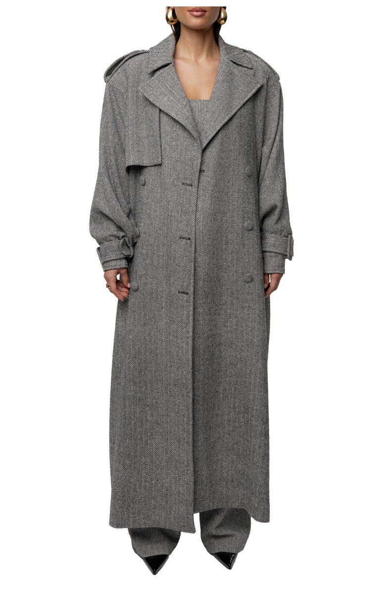 JLUXLABEL Herringbone Oversized Trench Coat, Alternate, color, Black