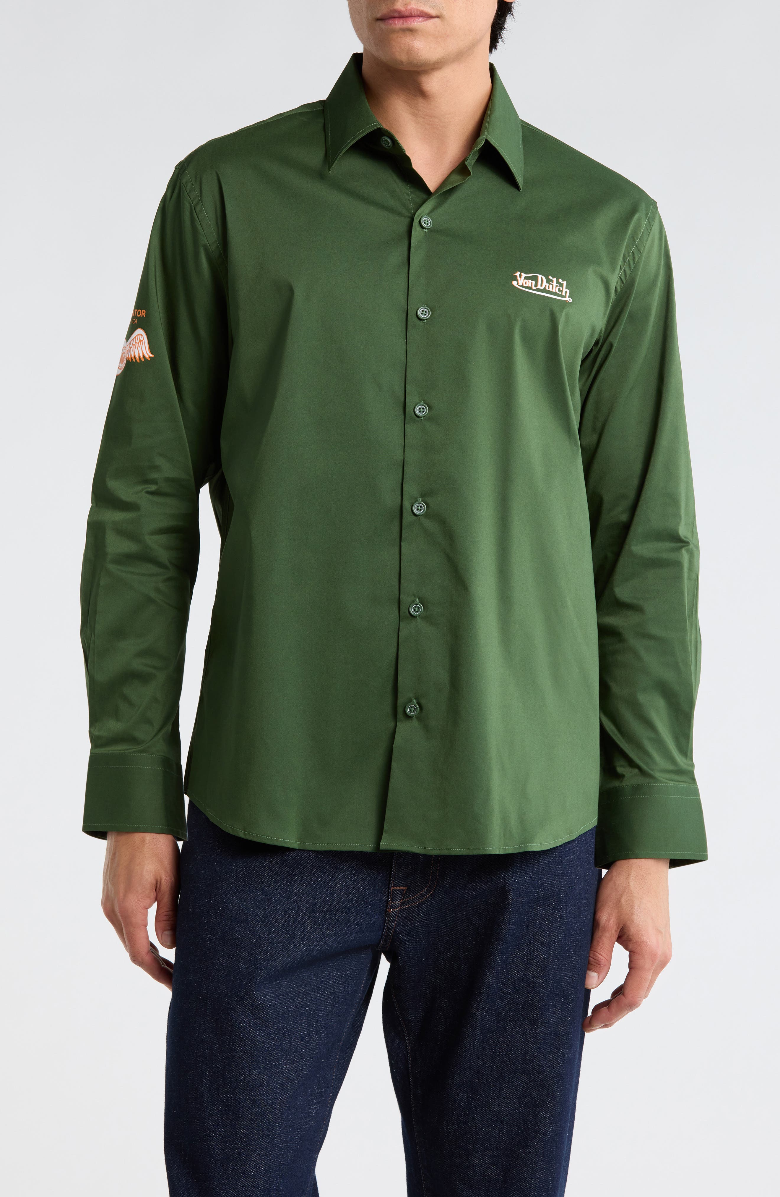 Von Dutch Patch Graphic Button-Up Shirt