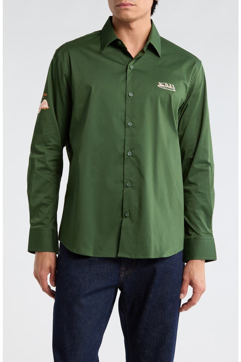 Patch Graphic Button-Up Shirt, Main, color, FOREST GREEN