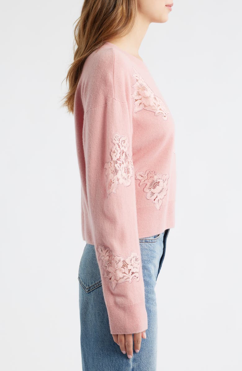 LoveShackFancy Lazuli Lace Cashmere & Wool Sweater, Alternate, color, Quartz