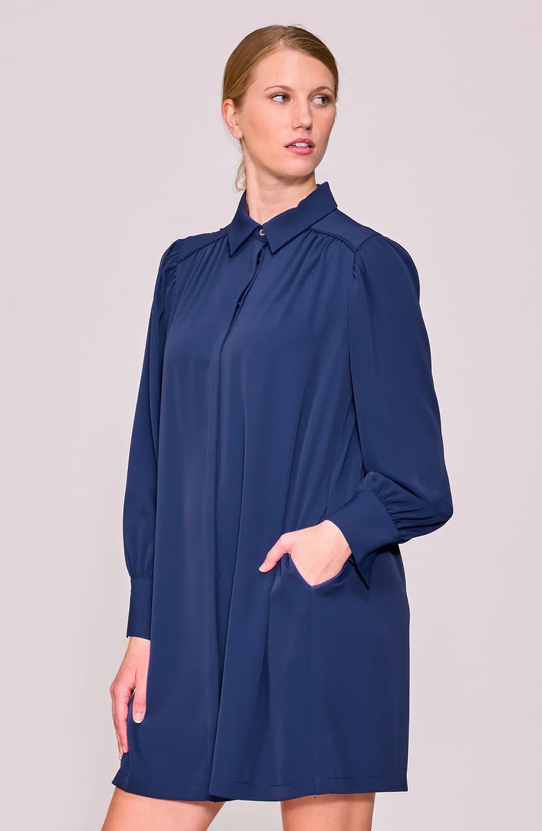 MELLODAY Long Sleeve Crepe Shirtdress, Alternate, color, Midnight Navy