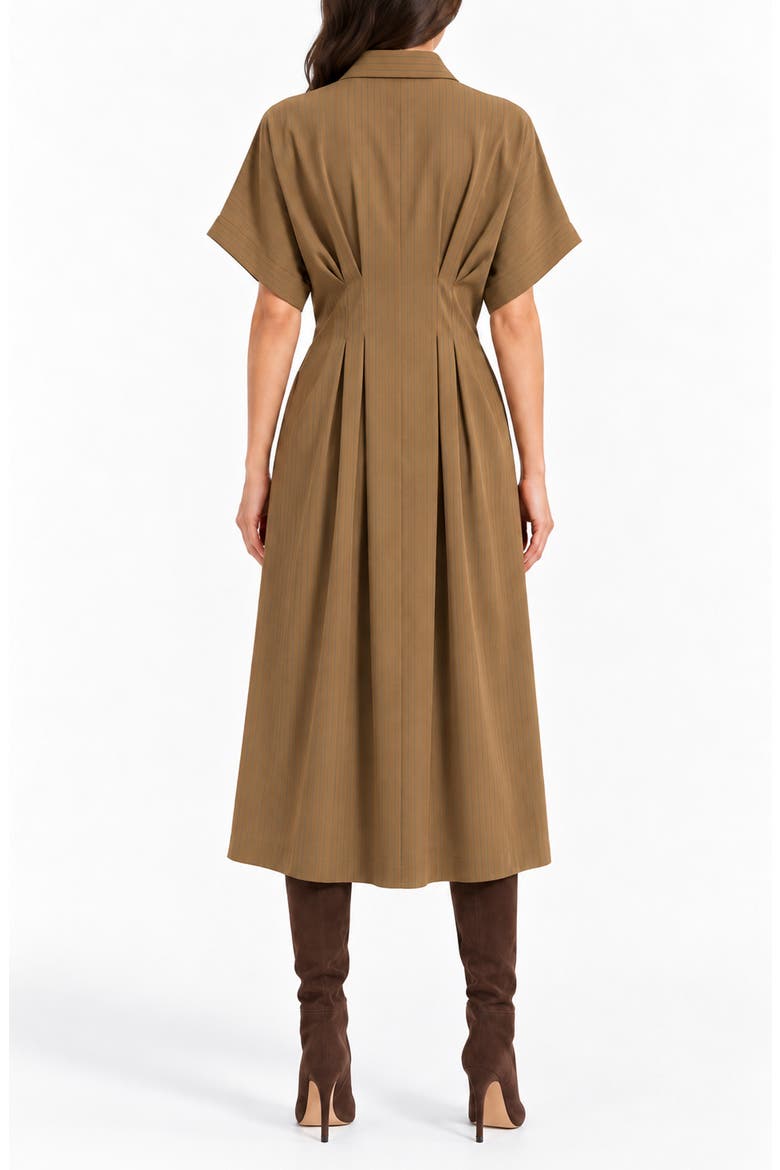 Pinstripe Pintuck Shirtdress, Alternate, color, KHAKI / COBALT