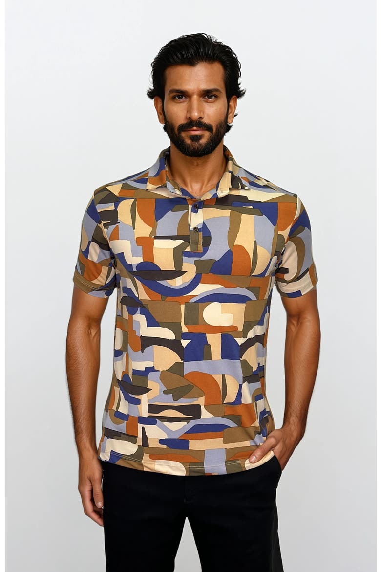 Wrinkle Resistant 3 Button Desert Sand Polo Shirt, Main, color, Orange Multi