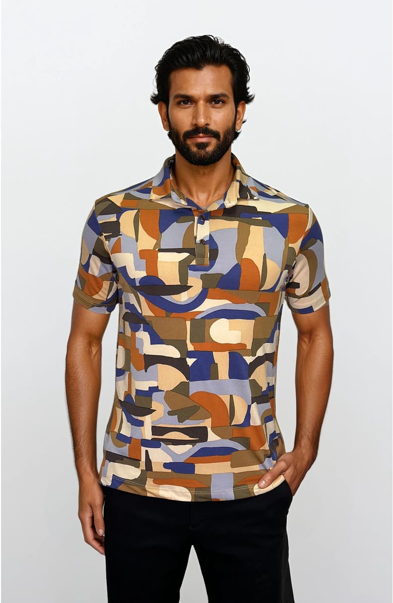 24sevenMen Wrinkle Resistant 3 Button Desert Sand Polo Shirt, Main, color, Orange Multi