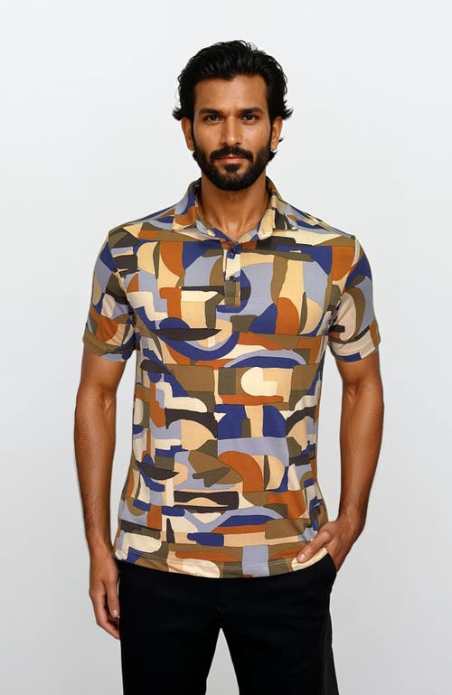 24sevenmen Wrinkle Resistant 3 Button Desert Sand Polo Shirt In Multi