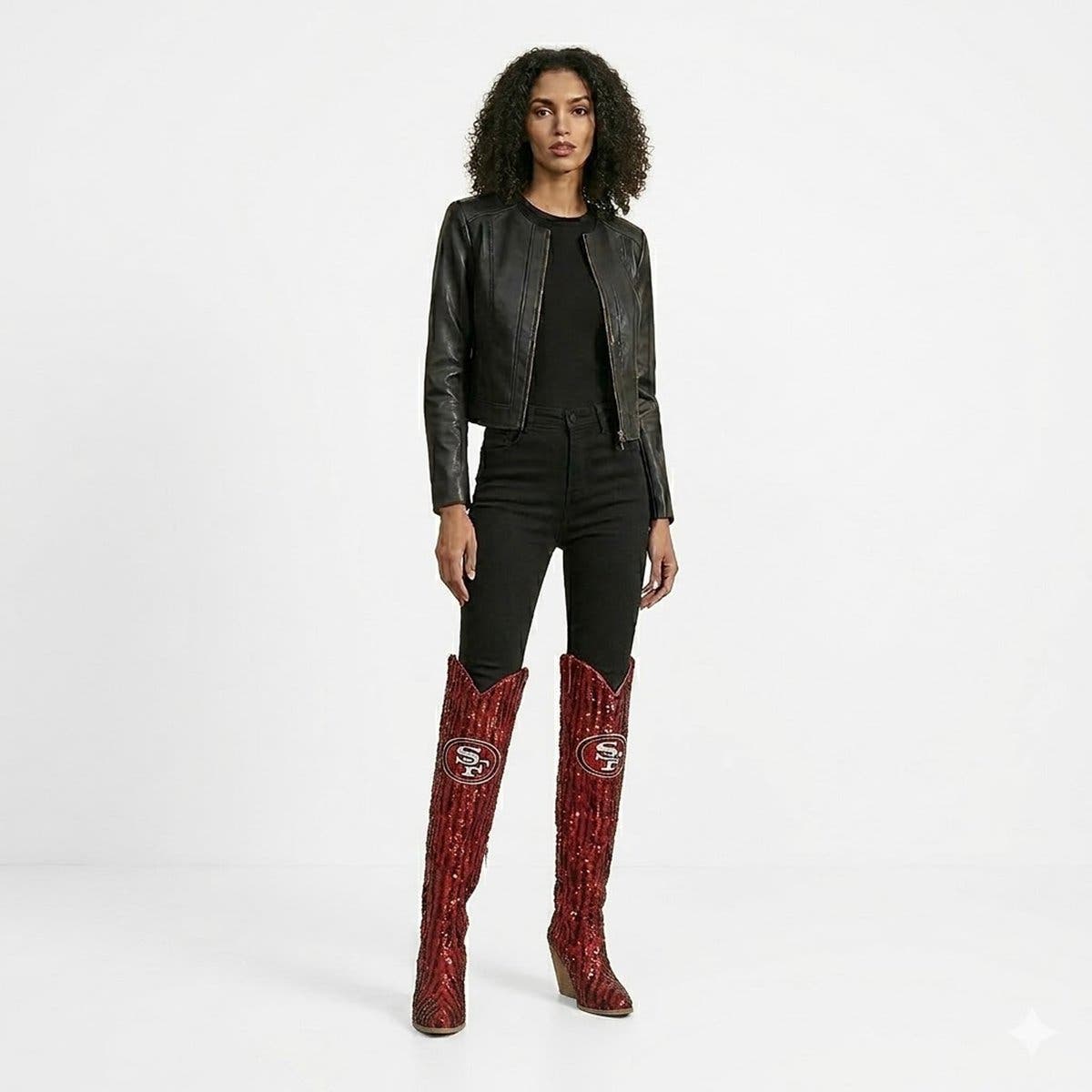 San Francisco 49ers Over-the-Knee Two-Tone Sequin Boots, Alternate, color, Red