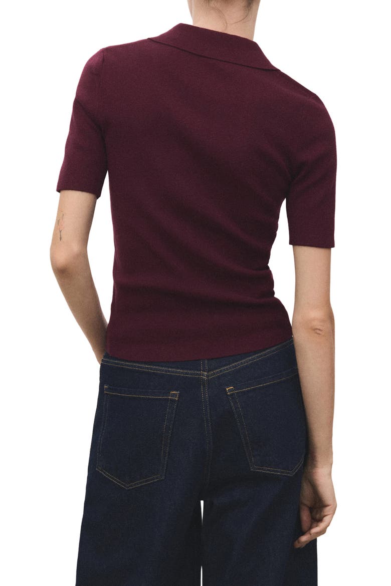 Rib Short Sleeve Polo Sweater, Alternate, color, WINE