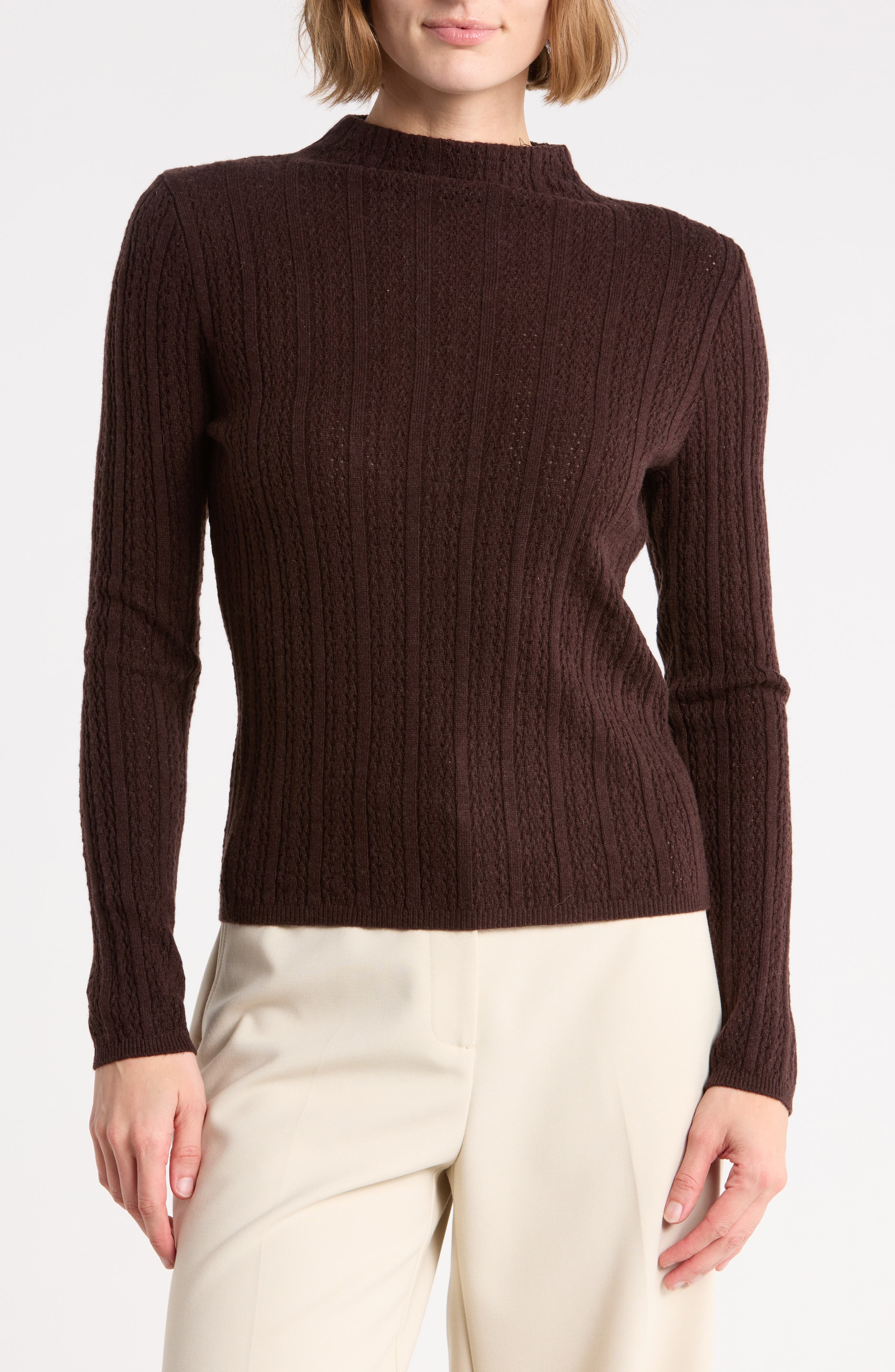 Pointelle Funnel Neck Sweater