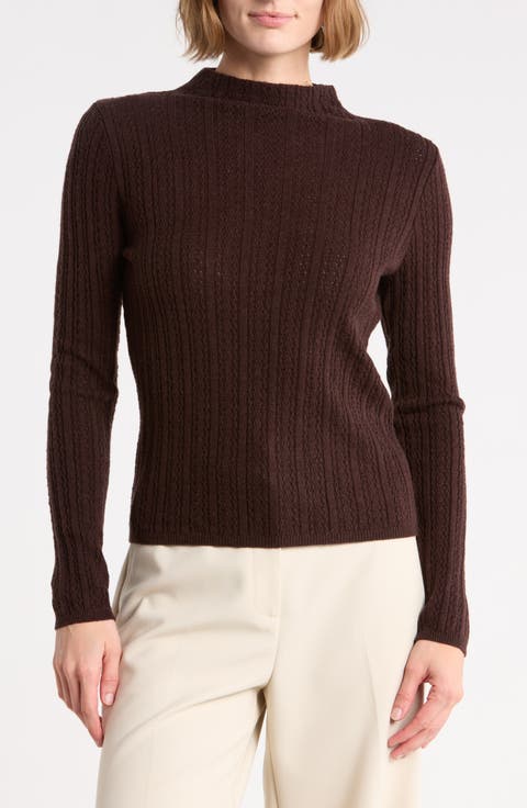 Pointelle Funnel Neck Sweater