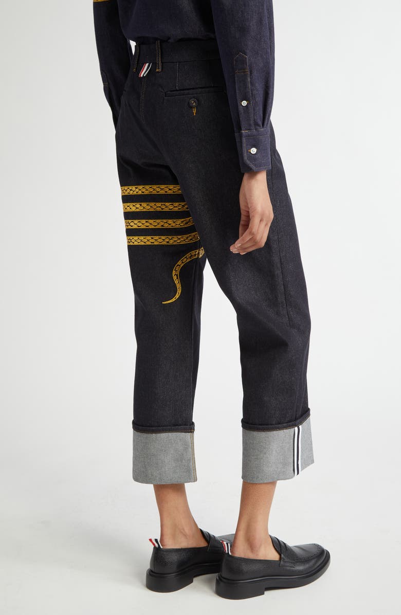 Thom Browne Snake Detail Cuff Hem Jeans, Alternate, color, 
