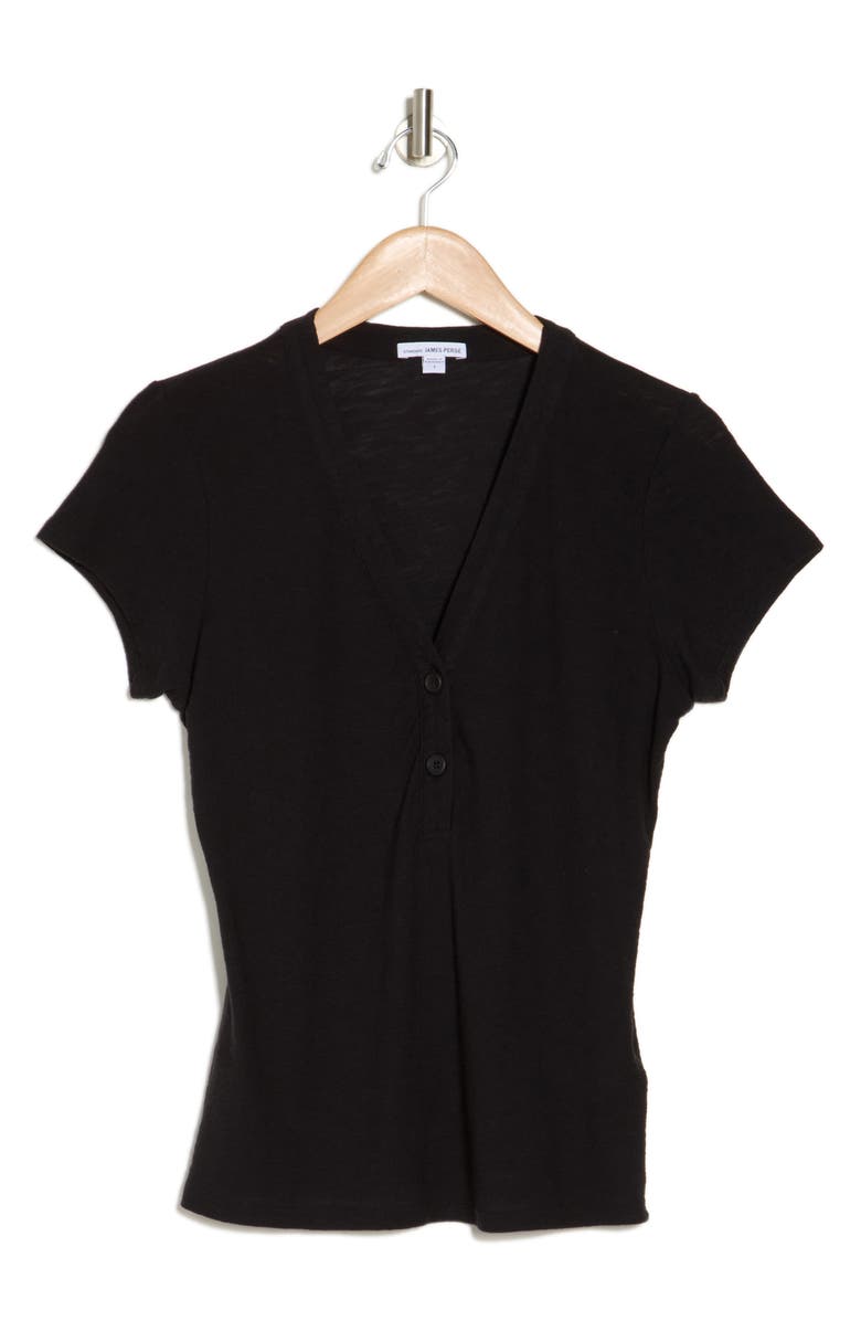 James Perse V-Neck Cotton Blend Henley, Alternate, color, Black