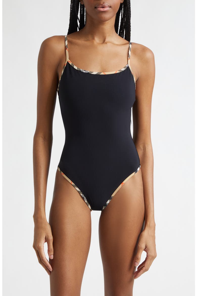 Sylvia Check Trim One-Piece Swimsuit (Women) | Nordstrom
