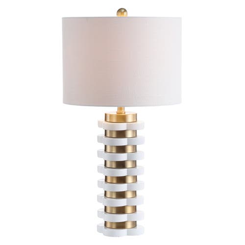 Jonathan Y Wellington 26.5" Quatrefoil Striped Resin Led Table Lamp In Brass Gold