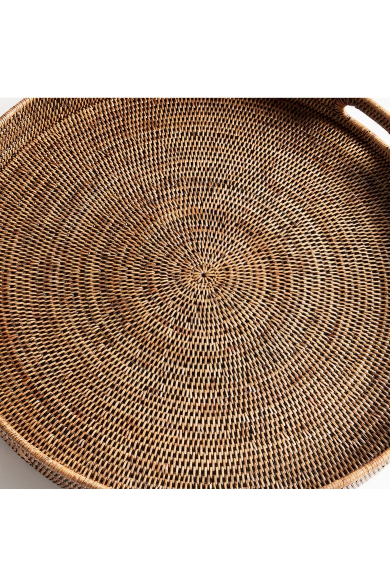 Burma Rattan Round Ottoman Decorative Trays Large Set of 2, Alternate, color, Brown