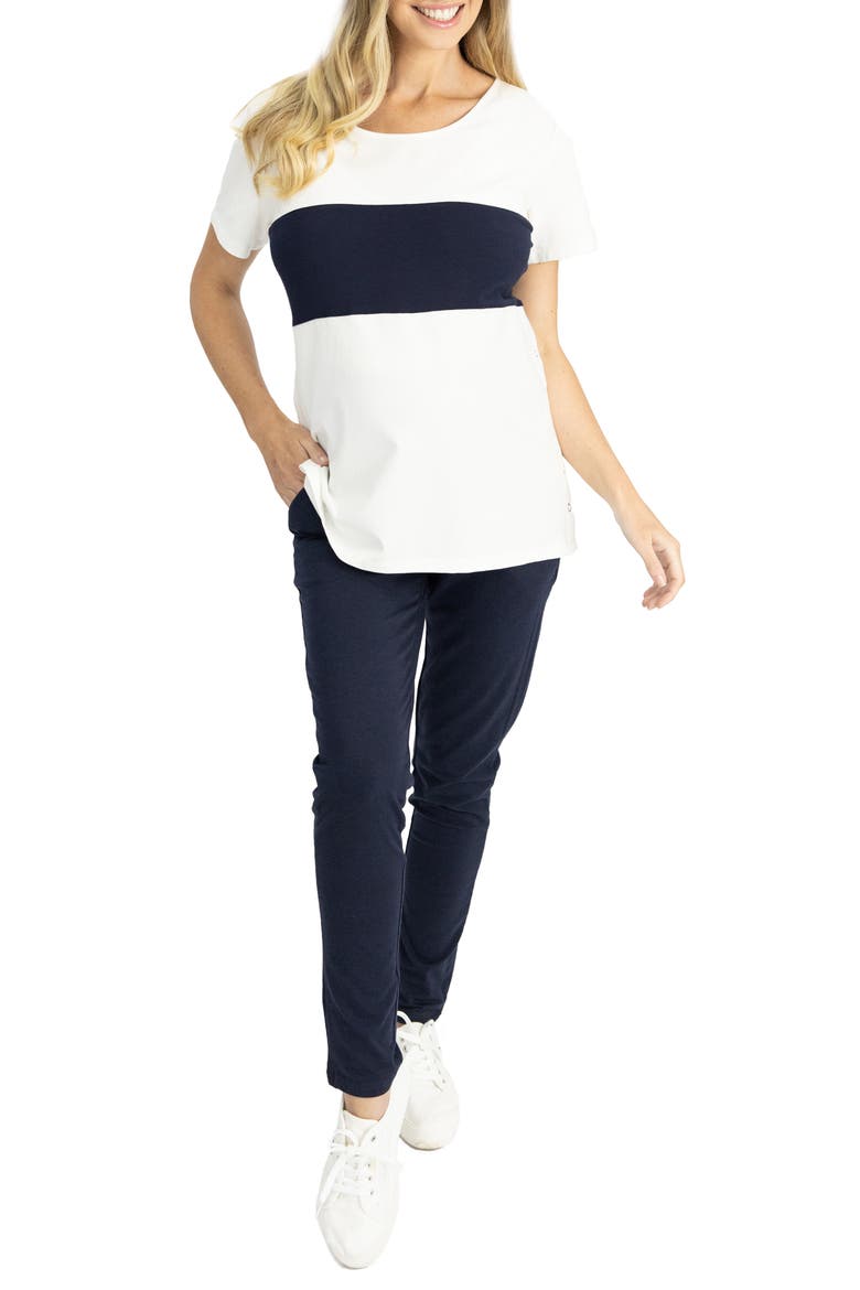 Home to Street Maternity T-Shirt & Pants Set, Main, color, NAVY