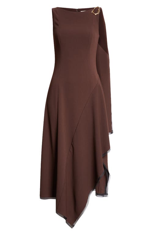 Jason Wu Collection Boatneck Fit-flare Crepe Dress With Organza Trim In Bark