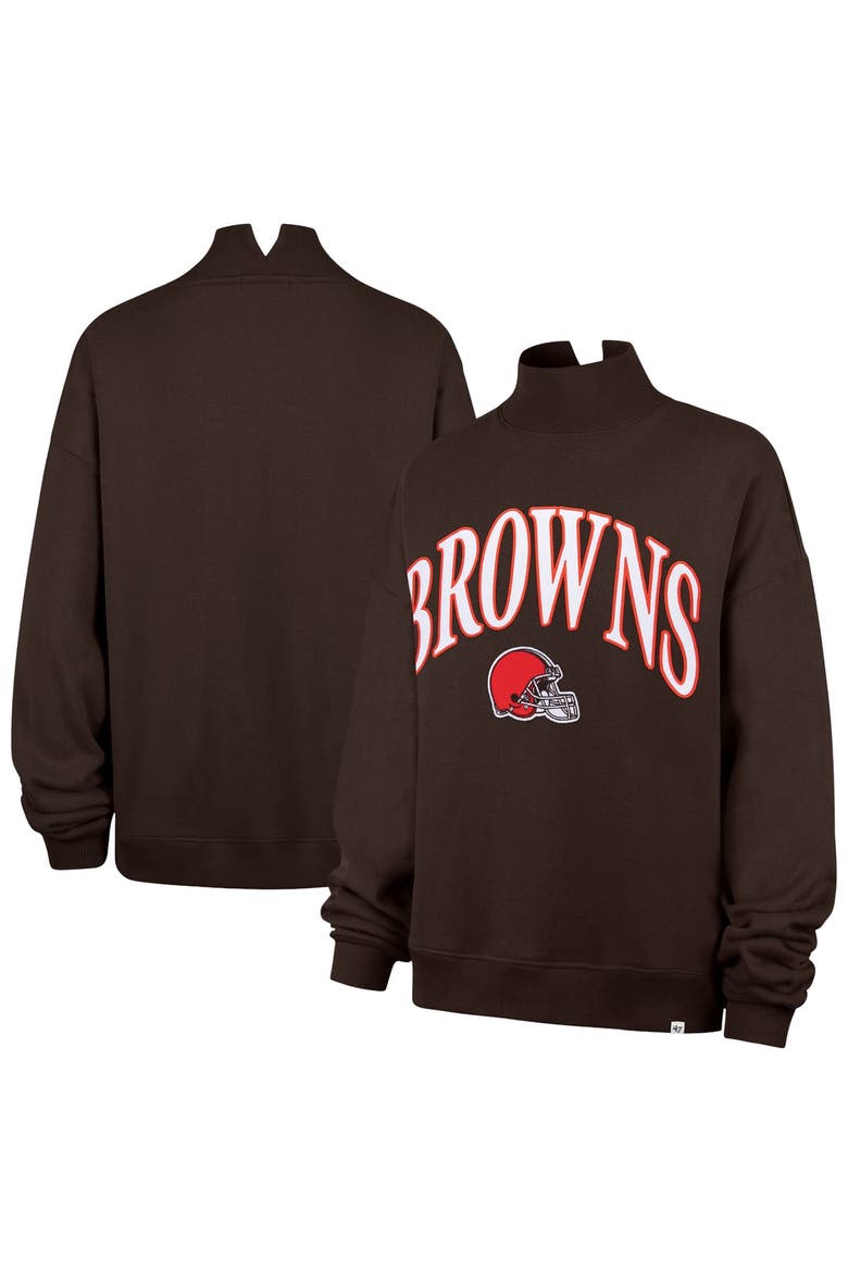 Women's '47 Brown Cleveland Browns Oversized Vantage Mock Neck Sweatshirt, Main, color, Brown