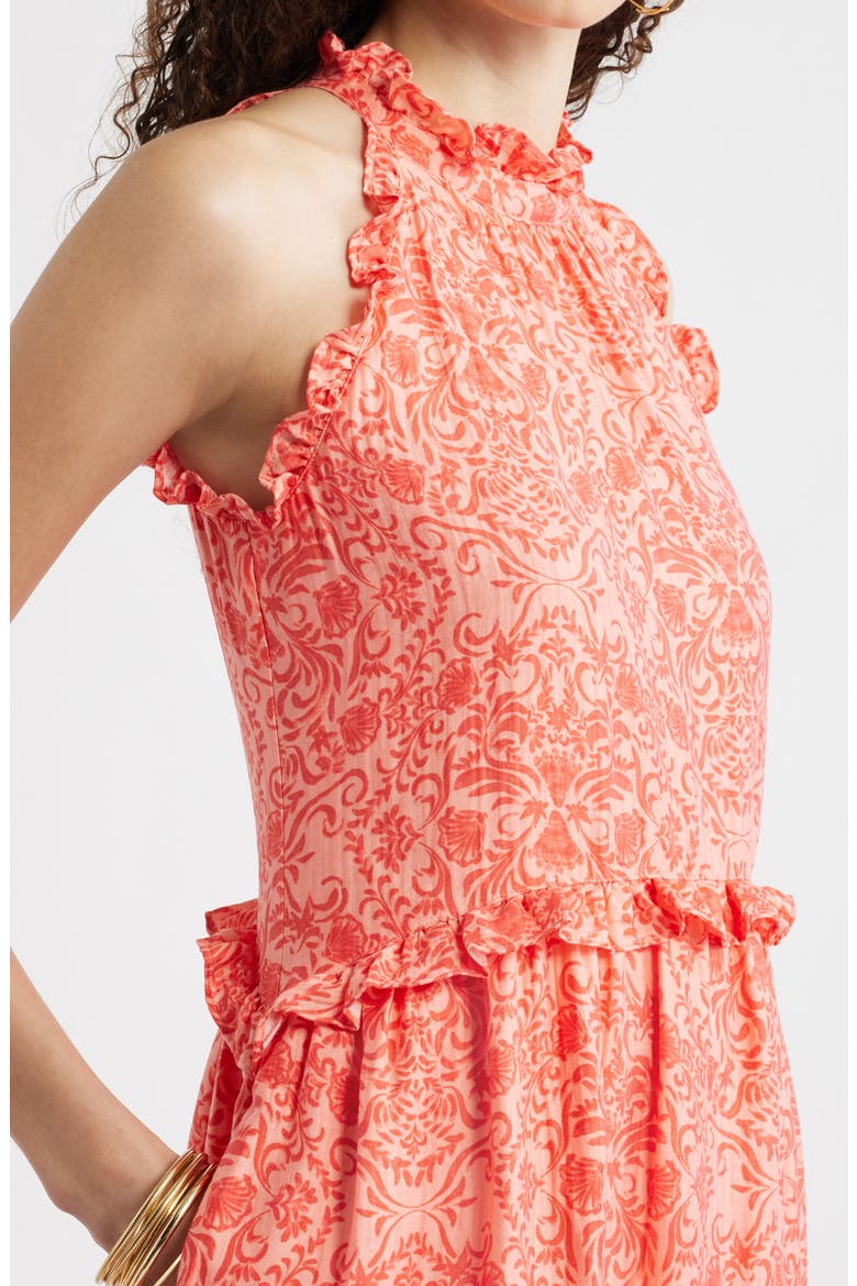 Ruffle Trim Sleeveless Maxi Dress, Alternate, color, CORAL COASTAL MEDALLION