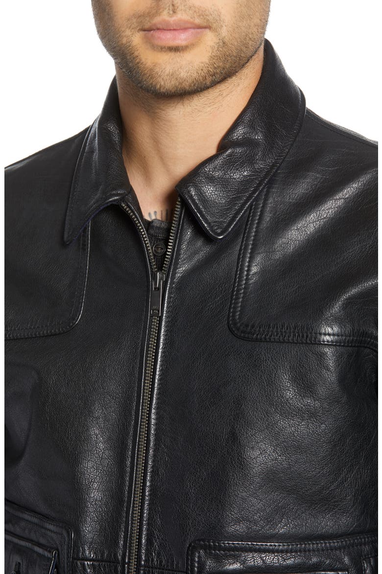 Regular Fit Leather Jacket, Alternate, color, BLACK