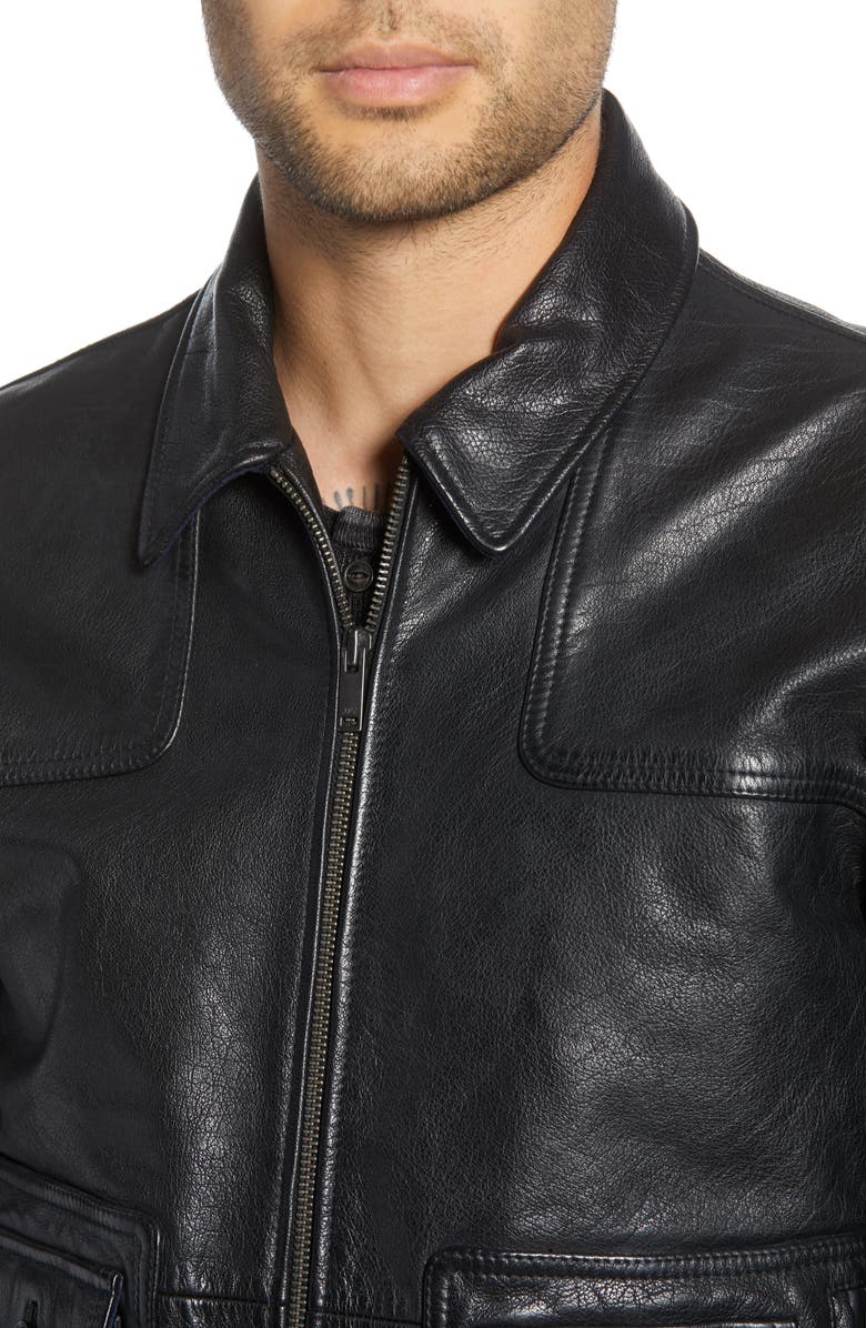 John Varvatos Star USA Regular Fit Leather Jacket, Alternate, color, 