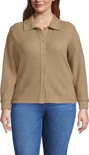 Lands' End Waffle Relaxed Long Sleeve Shirt Jacket