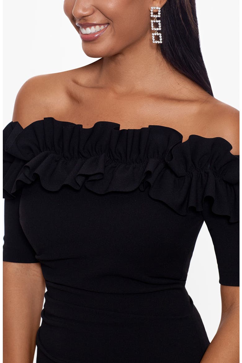 Ruffle Off-the-Shoulder Cocktail Dress, Alternate, color, BLACK