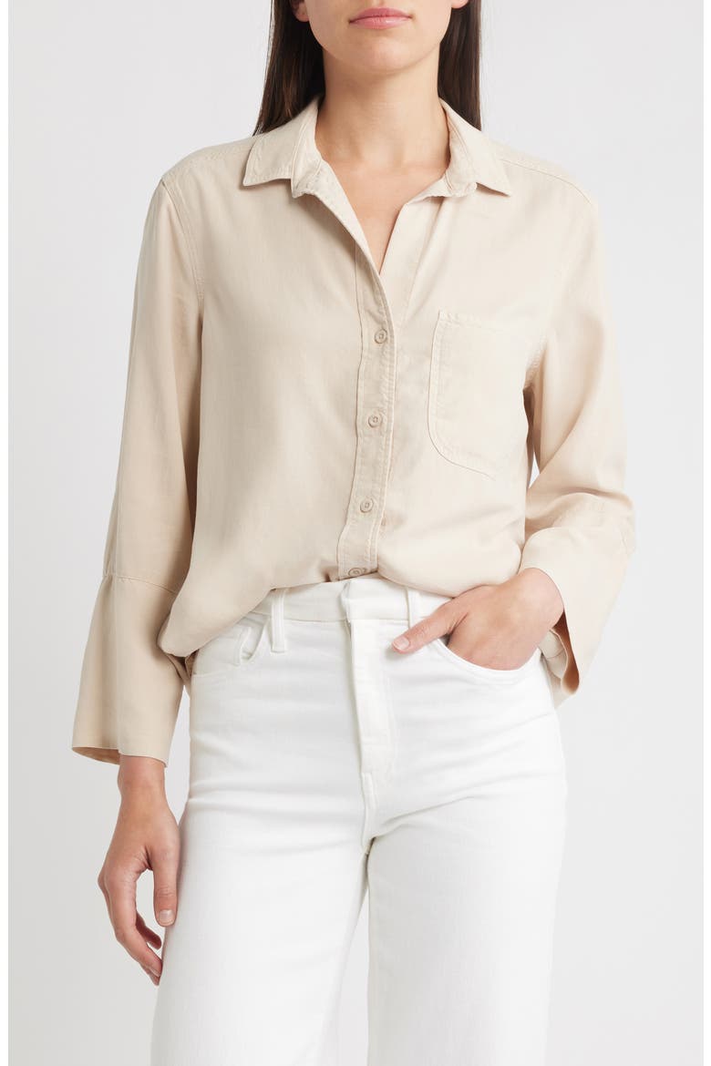 Shirttail Button-Up Shirt, Main, color, LINEN SAND