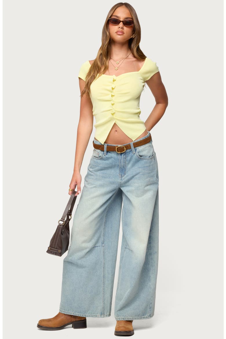 Lilibet Ruffle Placket Button-Up Knit Top, Alternate, color, YELLOW
