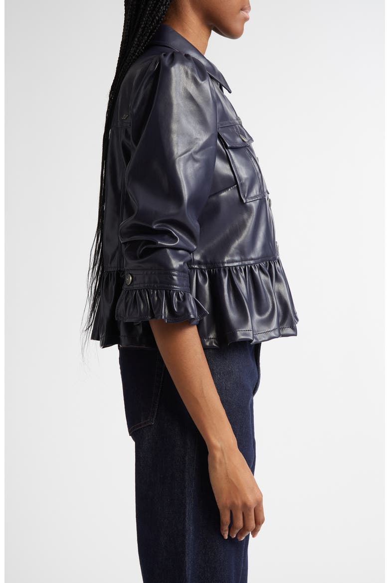 Delanie Faux Leather Peplum Jacket, Alternate, color, NAVY